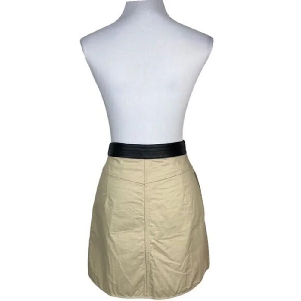 Rag‎ & Bone Tan Cotton Mini Skirt Black Leather Waistband Size 2 Made in USA